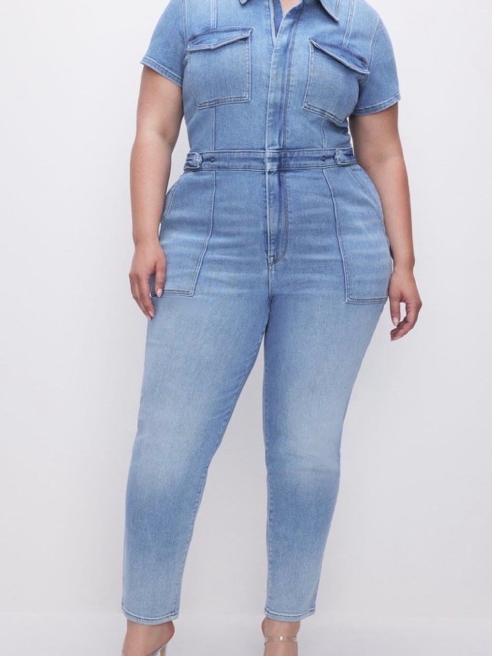 Good American Light Blue High-Rise Denim Jumpsuit